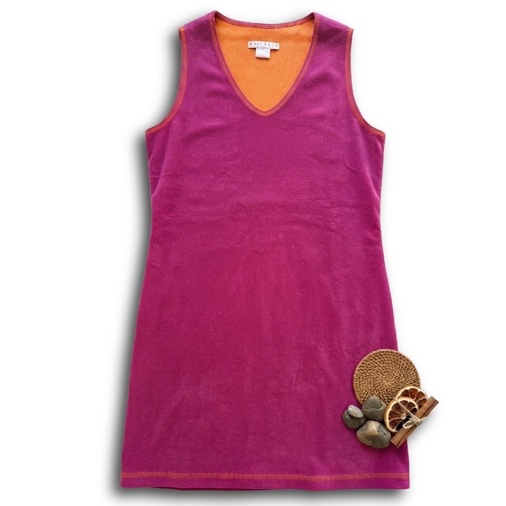 Partners Intimates Magenta Pink Terry Cloth V-Neck Racerback Lounge Dress Small